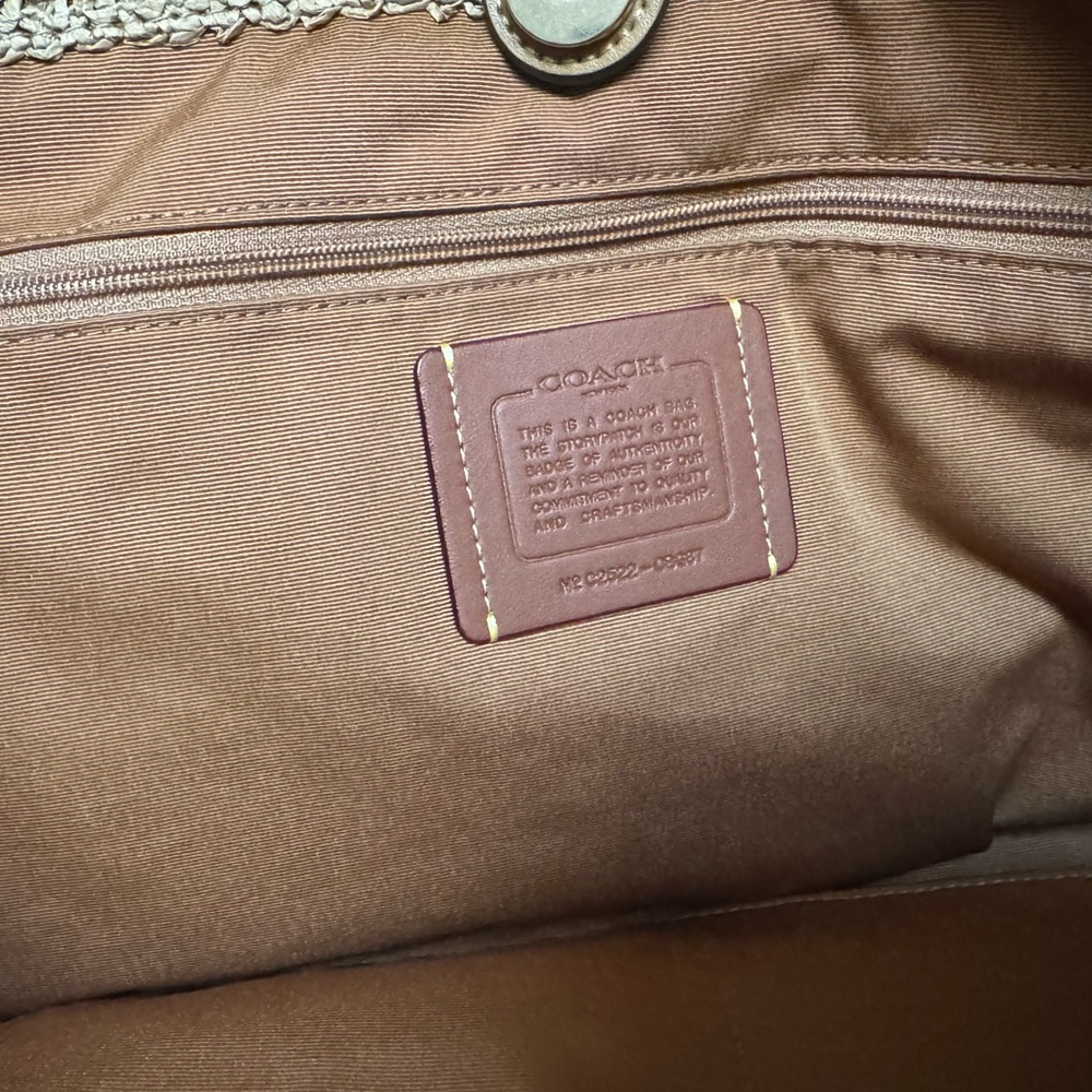 NWT COACH Straw and smooth leather City Tote Bag CBG87 Im/Honey Brown Multi - Picture 11 of 11